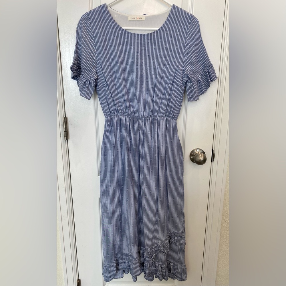 Boutique Blue Ruffle Dress